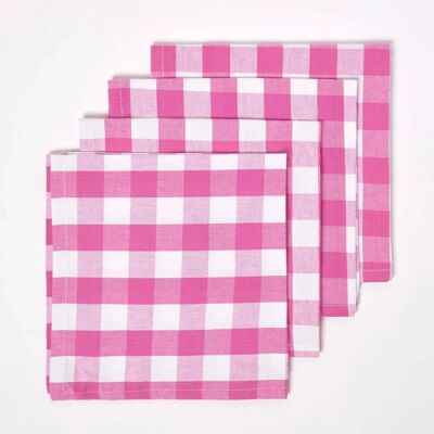 Homescapes Guardanapos de Algodão Gingham Rosa - Conjunto de 4 Homescapes Guardanapos de Algodão Gingham Rosa - Conjunto de 4