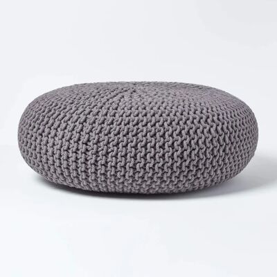 Homescapes Dark Grey Cotton Large Round Pouffe - Footstool Homescapes Dark Grey Cotton Large Round Pouffe - Footstool