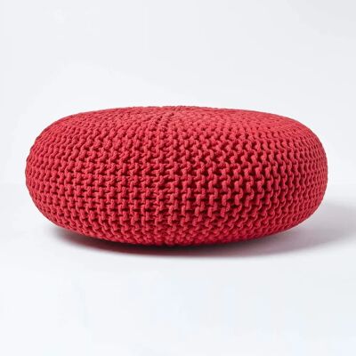 Homescapes Red Cotton Large Round Pouffe Footstool - Footstool Homescapes Red Cotton Large Round Pouffe Footstool - Footstool
