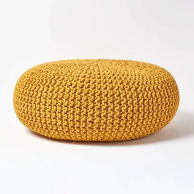 Homescapes Mustard Cotton Large Round Pouffe - Footstool Homescapes Mustard Cotton Large Round Pouffe - Footstool