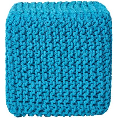 Homescapes Teal Blue gestrickter Baumwollwürfel Hocker - Fußhocker Homescapes Teal Blue gestrickter Baumwollwürfel Hocker - Fußhocker
