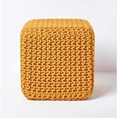 Homescapes Mustard Cotton Cube Footstool - Footstool Homescapes Mustard Cotton Cube Footstool - Footstool