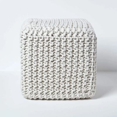Homescapes Burnt Orange Knit Cotton Cube Footstool - Footstool Homescapes Burnt Orange Knit Cotton Cube Footstool - Footstool