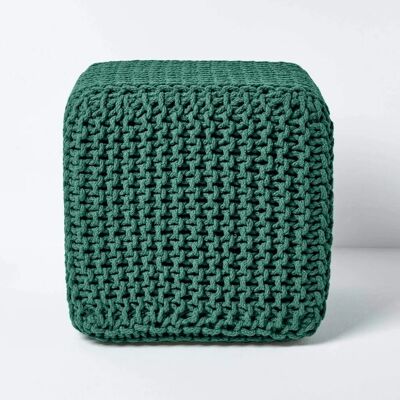 Homescapes Green Cotton Cube Footstool - Footstool Homescapes Green Cotton Cube Footstool - Footstool