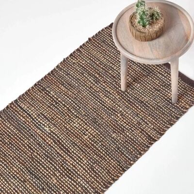 Homescapes Brown Madras Leather Hemp Hall Runner - Hallway Rug Homescapes Brown Madras Leather Hemp Hall Runner - Hallway Rug