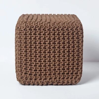 Homescapes Chocolate Cotton Cube Footstool - 35x35x35 cm Homescapes Chocolate Cotton Cube Footstool - 35x35x35 cm