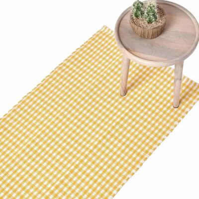 Tapis Gingham Check en Coton Homescapes - 66 x 200 cm - Jaune - Publicité Tapis Gingham Check en Coton Homescapes - 66 x 200 cm - Jaune - Publicité