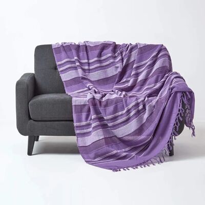 Homescapes Cotton Morocco Striped Mauve Throw - Bedding & Sofa Decor Homescapes Cotton Morocco Striped Mauve Throw - Bedding & Sofa Decor