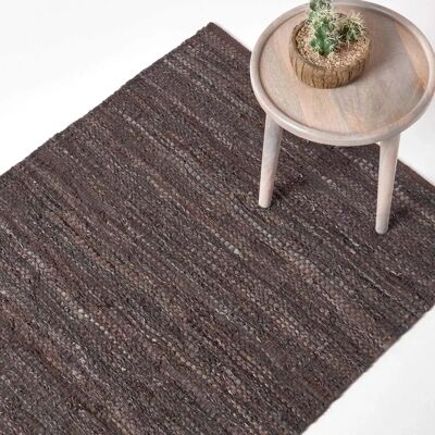 Homescapes Denver Leather Woven Rug - Brown - 120x180cm - Rug Homescapes Denver Leather Woven Rug - Brown - 120x180cm - Rug