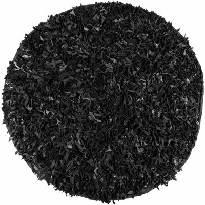 Homescapes Dallas Leather Shaggy Rug - Black - 150cm Diameter Homescapes Dallas Leather Shaggy Rug - Black - 150cm Diameter