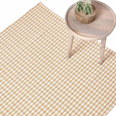 Homescapes Cotton Gingham Check Rug Hand Woven Beige White - Rug Homescapes Cotton Gingham Check Rug Hand Woven Beige White - Rug