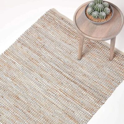 Homescapes Madras Leather Hemp Rug - Natural, 90x150cm Homescapes Madras Leather Hemp Rug - Natural, 90x150cm