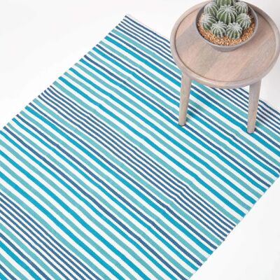 Tapis en coton rayé de style scandinave bleu Homescapes - Tapis - Publicité Tapis en coton rayé de style scandinave bleu Homescapes - Tapis - Publicité