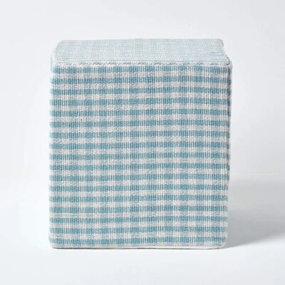 Homescapes Blau Gingham Check Baumwollwürfelhocker - Hocker Homescapes Blau Gingham Check Baumwollwürfelhocker - Hocker