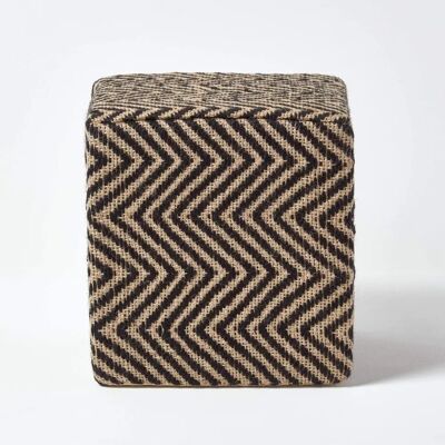 Homescapes - Cube Pouffe - Herringbone - Jute - Pouffe Homescapes - Cube Pouffe - Herringbone - Jute - Pouffe