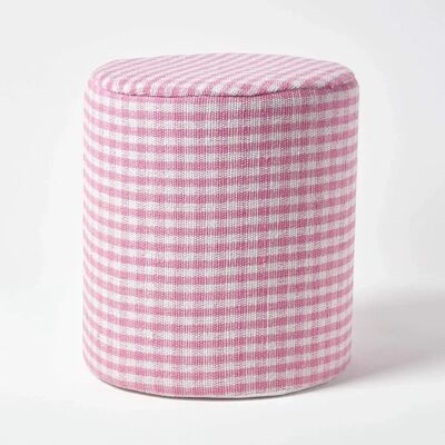 Homescapes Pink Gingham Check Rund Hocker - Pouffe Homescapes Pink Gingham Check Rund Hocker - Pouffe
