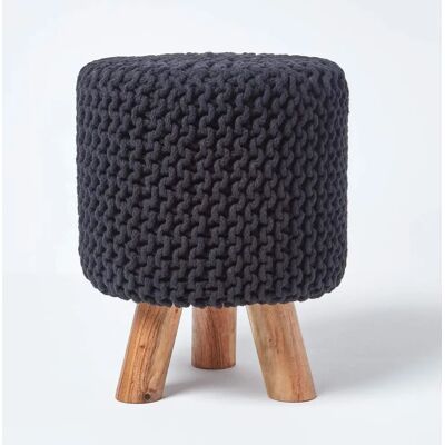 Homescapes Black Tall Cotton Footstool - Footstool Homescapes Black Tall Cotton Footstool - Footstool