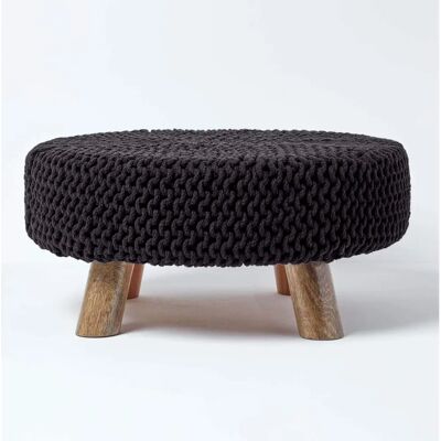 Homescapes Schwarzer gestrickter Baumwollhocker - Hocker Homescapes Schwarzer gestrickter Baumwollhocker - Hocker