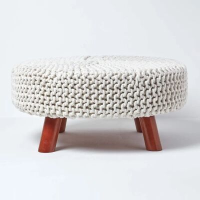 Homescapes Großer natürlicher gestrickter Hocker - Fußhocker Homescapes Großer natürlicher gestrickter Hocker - Fußhocker