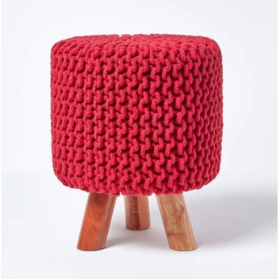 Homescapes Roter gestrickter Baumwollhochstuhl - Fußhocker Homescapes Roter gestrickter Baumwollhochstuhl - Fußhocker