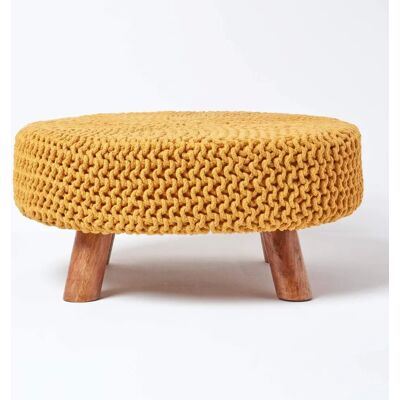 Homescapes Senf gestrickter Baumwollhocker - Hocker Homescapes Senf gestrickter Baumwollhocker - Hocker