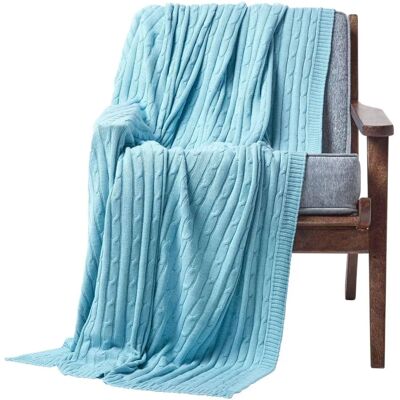 Homescapes Pastel Blue Cotton Cable Knit Throw - Throw Homescapes Pastel Blue Cotton Cable Knit Throw - Throw