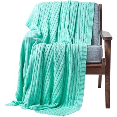 Homescapes Cotton Cable Knit Pastel Green Throw - Throw Homescapes Cotton Cable Knit Pastel Green Throw - Throw