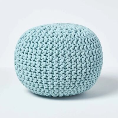 Homescapes Bleu Pastel Coussin en Coton Tricoté - Pouf - Publicité Homescapes Bleu Pastel Coussin en Coton Tricoté - Pouf - Publicité