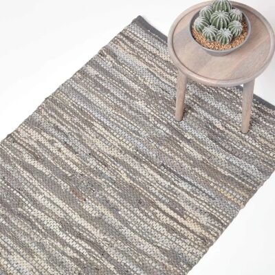 Homescapes Denver Leder Webteppich - Schwer, Grau, 150x240cm Homescapes Denver Leder Webteppich - Schwer, Grau, 150x240cm