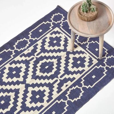 Homescapes Halmstad Blue White Cotton Rug - Scandi Style - 90x150cm Homescapes Halmstad Blue White Cotton Rug - Scandi Style - 90x150cm