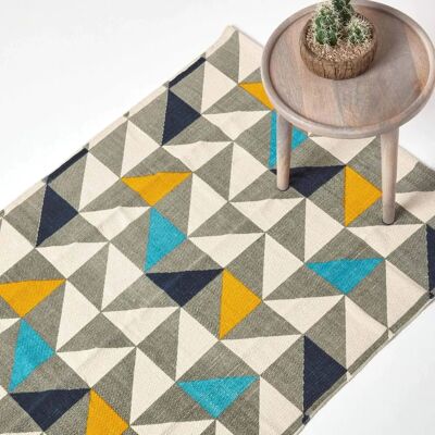 Homescapes Copenhagen Blue Yellow Grey Geometric Rug - Rug Homescapes Copenhagen Blue Yellow Grey Geometric Rug - Rug