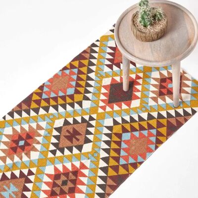 Homescapes Oslo Handwoven Multi Coloured Cotton Diamond Rug - 66 x 200 cm Homescapes Oslo Handwoven Multi Coloured Cotton Diamond Rug - 66 x 200 cm