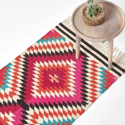 Tapis Kilim Homescapes Manila Tissé à la Main Rose, Orange et Blanc Multicolore en Diamant - Tapis - Publicité Tapis Kilim Homescapes Manila Tissé à la Main Rose, Orange et Blanc Multicolore en Diamant - Tapis - Publicité