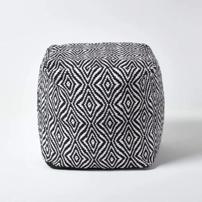 Homescapes Trance Motif Diamant Noir et Blanc en Fibres Recyclées - Pouffe - Publicité Homescapes Trance Motif Diamant Noir et Blanc en Fibres Recyclées - Pouffe - Publicité