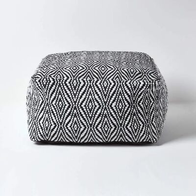 Homescapes Black and White Diamond Pattern Recycled Fibre Square Bean Pouffe - 60 cm Homescapes Black and White Diamond Pattern Recycled Fibre Square Bean Pouffe - 60 cm