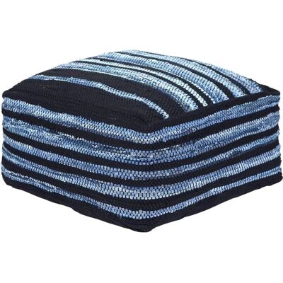 Homescapes Texas Leather Denim Woven Striped Pouffe - Home Decor Homescapes Texas Leather Denim Woven Striped Pouffe - Home Decor