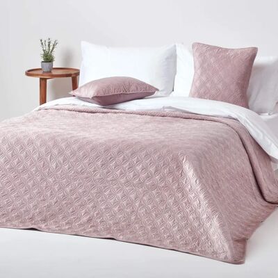 Homescapes Pink Velvet Bedspread - Geometric Pattern, 200x200 cm Homescapes Pink Velvet Bedspread - Geometric Pattern, 200x200 cm