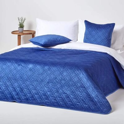 Homescapes Navy Blue Velvet Bedspread - Geometric Pattern Homescapes Navy Blue Velvet Bedspread - Geometric Pattern