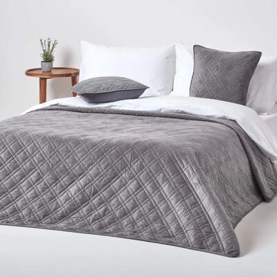 Homescapes Homescapes Dark Grey Quilted Velvet Bedspread - Bedspread Homescapes Homescapes Dark Grey Quilted Velvet Bedspread - Bedspread