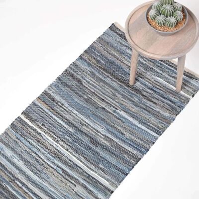 Homescapes 66x200cm Blue Denim Handwoven Rug - Rug Homescapes 66x200cm Blue Denim Handwoven Rug - Rug