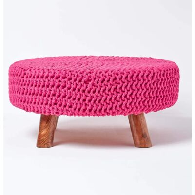 Homescapes - Fußhocker - Hot Pink - Gestrickte Baumwolle Homescapes - Fußhocker - Hot Pink - Gestrickte Baumwolle