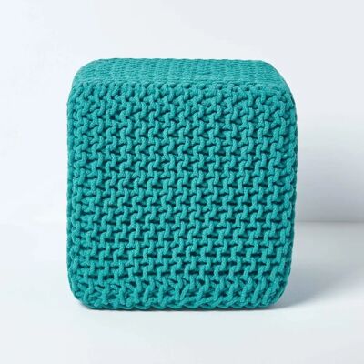Homescapes Teal Green Gestrickter Baumwollwürfel Fußhocker - Fußhocker Homescapes Teal Green Gestrickter Baumwollwürfel Fußhocker - Fußhocker