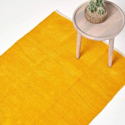 Homescapes Mustard 100% Cotton Chenille Rug - Durable, Soft, 60x100cm Homescapes Mustard 100% Cotton Chenille Rug - Durable, Soft, 60x100cm