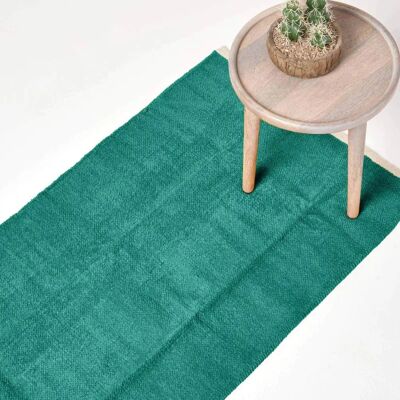 Homescapes Teal Green 100% Cotton Chenille Rug 66x200cm - Rug Homescapes Teal Green 100% Cotton Chenille Rug 66x200cm - Rug