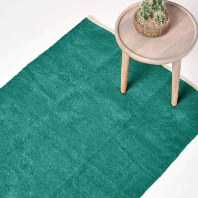 Homescapes Teal Green Cotton Chenille Rug - Natural Trim - 110 x 170 cm Homescapes Teal Green Cotton Chenille Rug - Natural Trim - 110 x 170 cm
