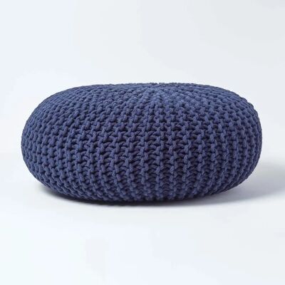 Homescapes Navy Blue Gestrickter Baumwoll Großer Runder Hocker - Fußhocker Homescapes Navy Blue Gestrickter Baumwoll Großer Runder Hocker - Fußhocker