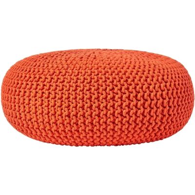 Homescapes Burnt Orange Knitted Cotton Large Round Pouffe - Footstool Homescapes Burnt Orange Knitted Cotton Large Round Pouffe - Footstool
