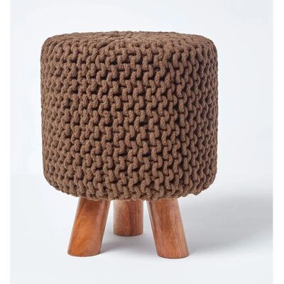 Homescapes Tall Cotton Knitted Footstool Homescapes Tall Cotton Knitted Footstool