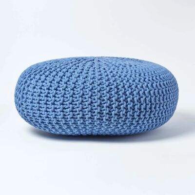 Homescapes Blaue Große Runde Baumwoll-Knitted Pouffe - Pouffe Homescapes Blaue Große Runde Baumwoll-Knitted Pouffe - Pouffe