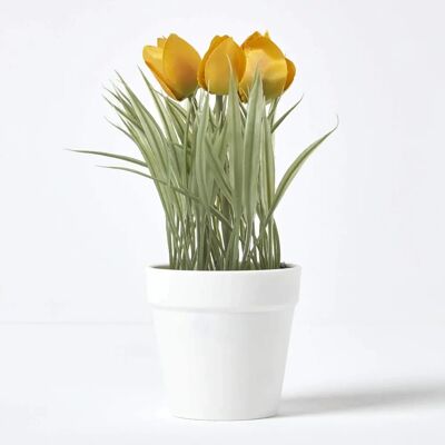 Homescapes Gelbe Künstliche Tulpen - 22 cm Dekorative Topf Homescapes Gelbe Künstliche Tulpen - 22 cm Dekorative Topf